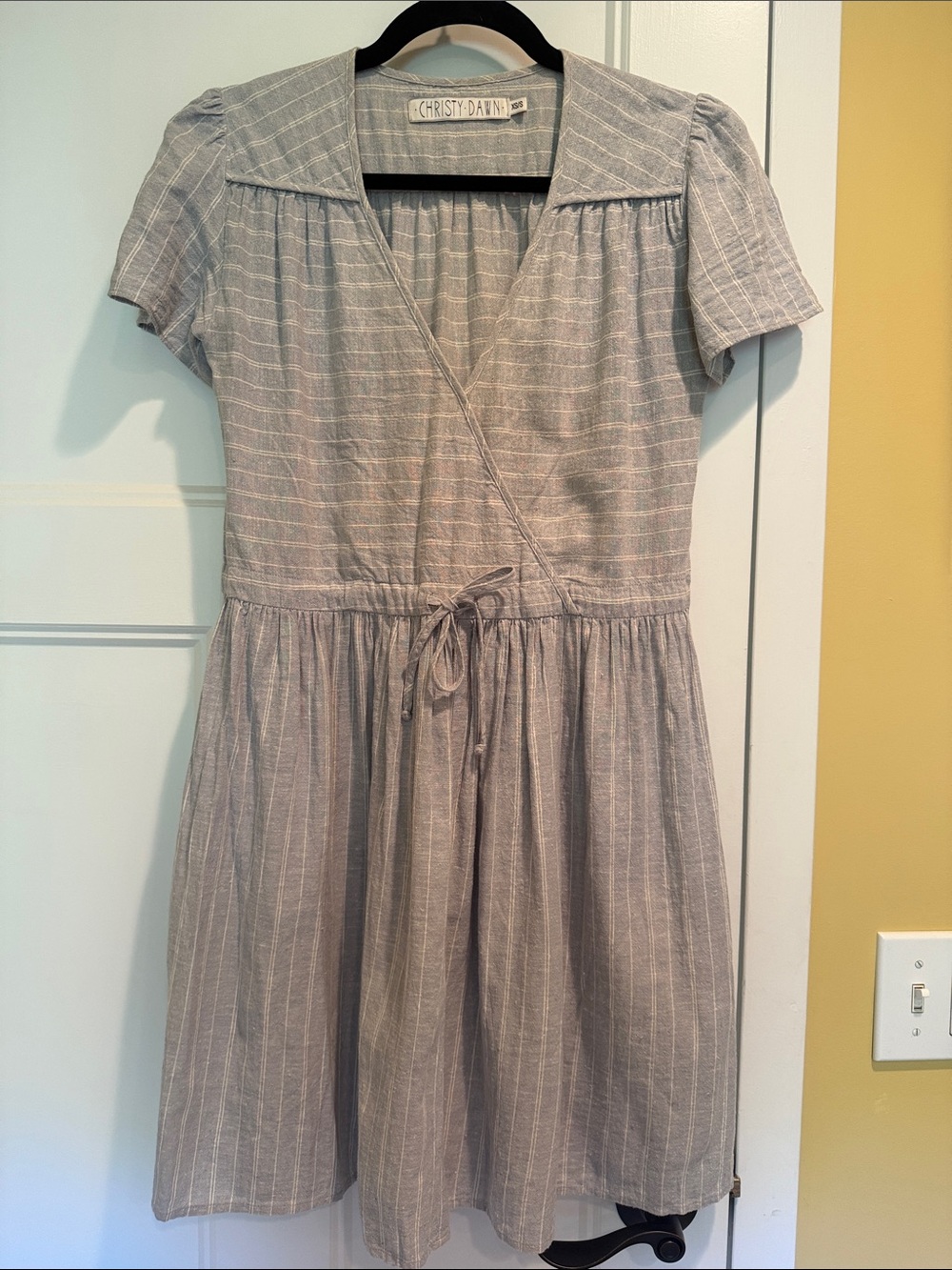 Christy Dawn Taupe Striped Wrap Midi Dress